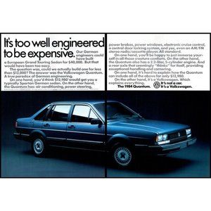 1984 VW Volkswagen Quantum Sedan 2 Page Vintage Print Ad German Car Wall Art 80s